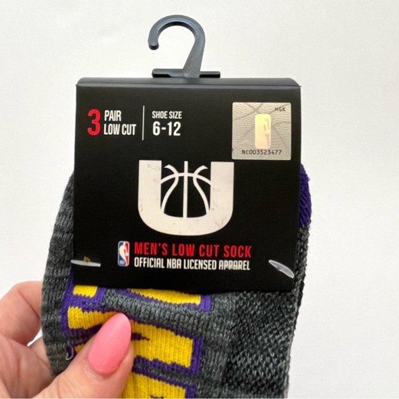 NBA Los Angeles LA LAKERS Low Cut Socks 3-Pair Men's SIZE 6-12 Grey Purple NWT - Picture 7 of 8